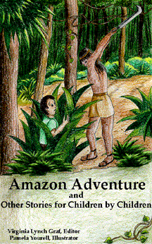 The cover illustration shows a boy hiding behind a bush.  He is afraid of a native wielding a weapon
